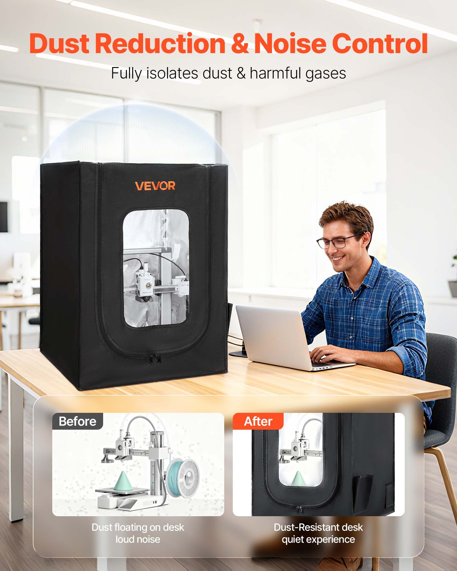 VEVOR Tenda per Stampante 3D da 550 x 650 x 750 mm, Tessuto Oxford 600D, Lamina di Alluminio Composita Interna, Copertura Protettiva Antipolvere con Temperatura Costante e Illuminazione a LED