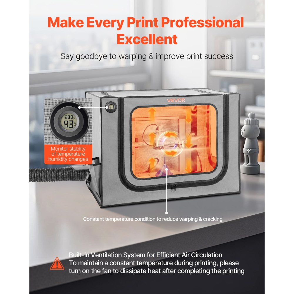 VEVOR Custodia per Stampante 3D con Ventilazione, Copertura Stampante 3D Antipolvere Impermeabile, Custodia in Tessuto Oxford, Illuminazione a LED, per Bambu Lab A1 Combo