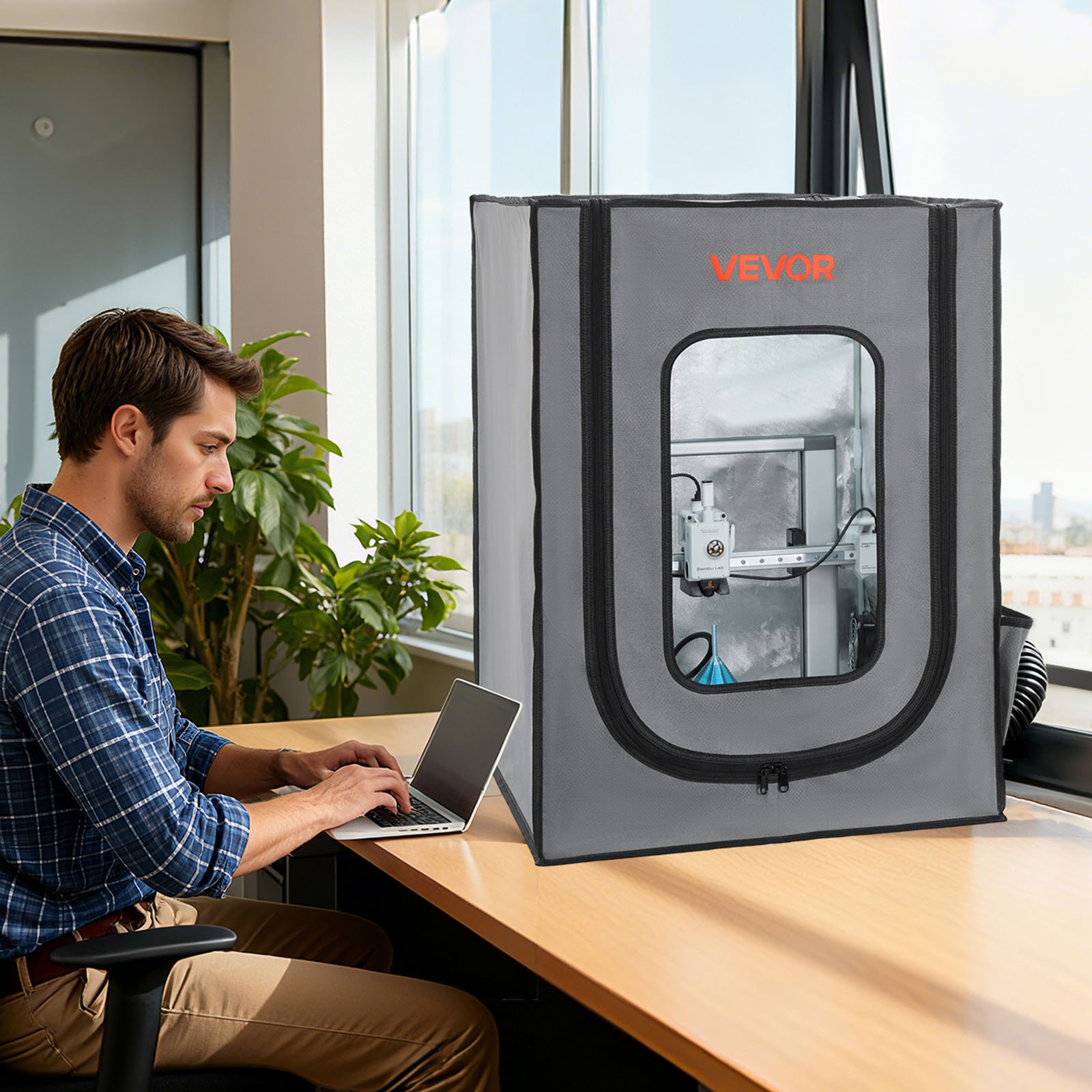 VEVOR Custodia per Stampante 3D con Ventilazione, Copertura per Stampante 3D in Tessuto Oxford, Antipolvere Impermeabile, Illuminazione LED, Compatibile con Photon Mono/Mars 3