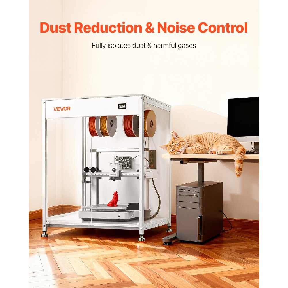 VEVOR Custodia per Stampante 3D 60 x 60 x 80 cm, Custodia Protettiva per Stampante 3D Antipolvere Impermeabile, Illuminazione a LED Ventilazione, compatibile con Bambu Lab, Ender, Neptune, Kobra