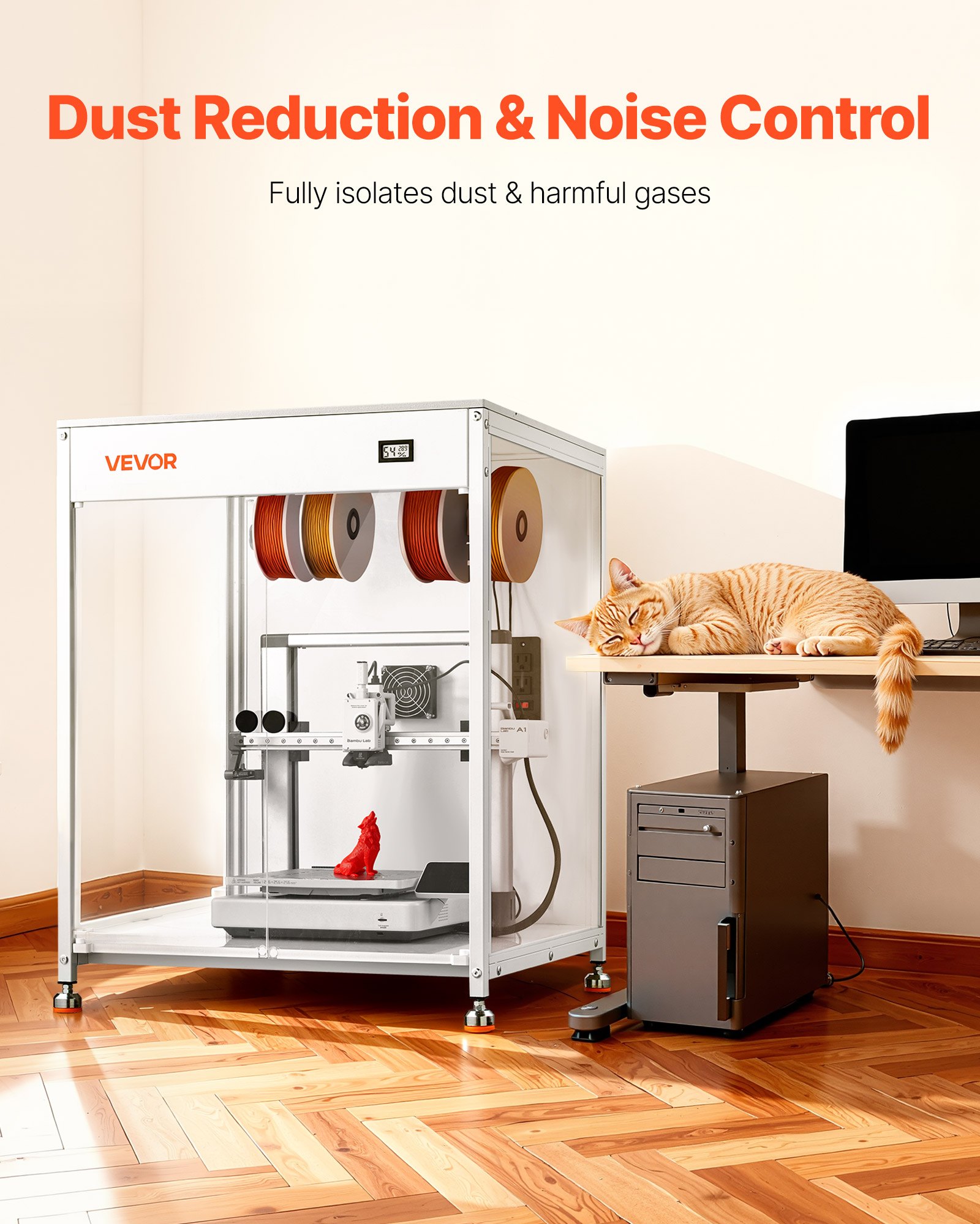 VEVOR Custodia per Stampante 3D 60 x 60 x 80 cm, Custodia Protettiva per Stampante 3D Antipolvere Impermeabile, Illuminazione a LED Ventilazione, compatibile con Bambu Lab, Ender, Neptune, Kobra