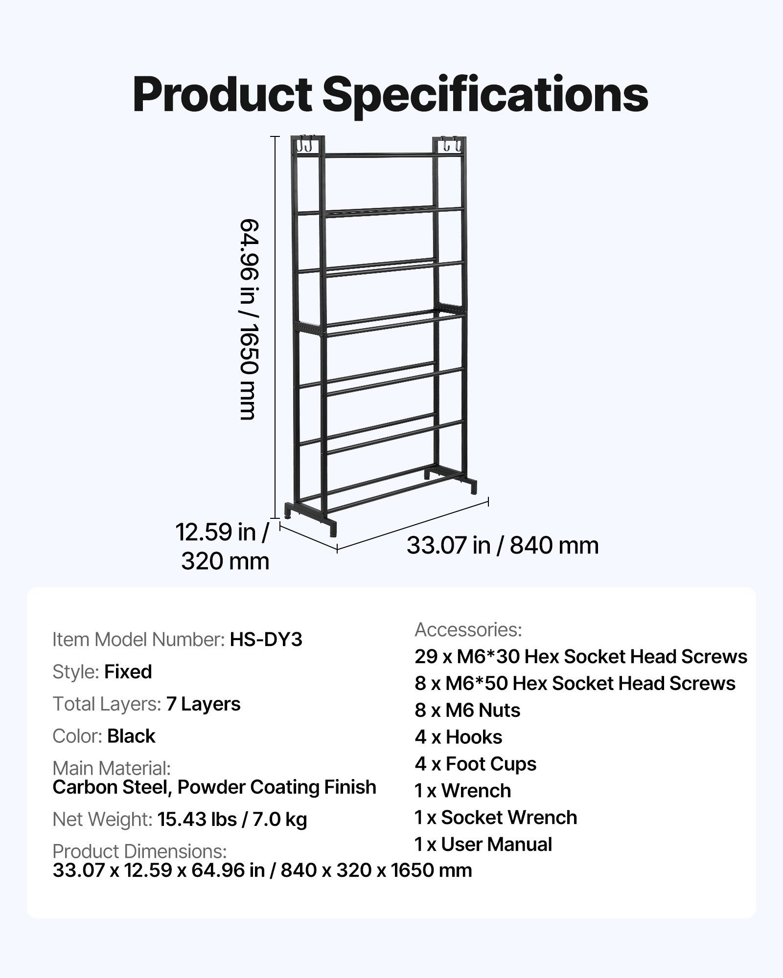 VEVOR Supporto per Filamenti per Stampanti 3D, Scaffale Porta Filamenti a 7 Livelli per Stampanti in Acciaio al Carbonio, Porta Bobine per Studio di Stampa, Home Studio, Ufficio, Officina, Nero
