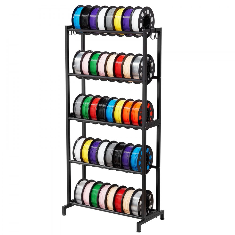 VEVOR Supporto per Filamenti per Stampanti 3D, Scaffale Porta Filamenti a 5 Livelli per Stampanti in Acciaio al Carbonio, Porta Bobine per Studio di Stampa, Home Studio, Ufficio, Officina, Nero