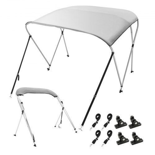 VEVOR Tendalino per Barca a 3 Archi Regolabile 182 x 117 x 170-182 cm, Tenda Parasole Telaio in Lega di Alluminio Tela di Poliestere 900D, Tendalino Tettoia Parasole Pieghevole per Barca a Vela Grigio