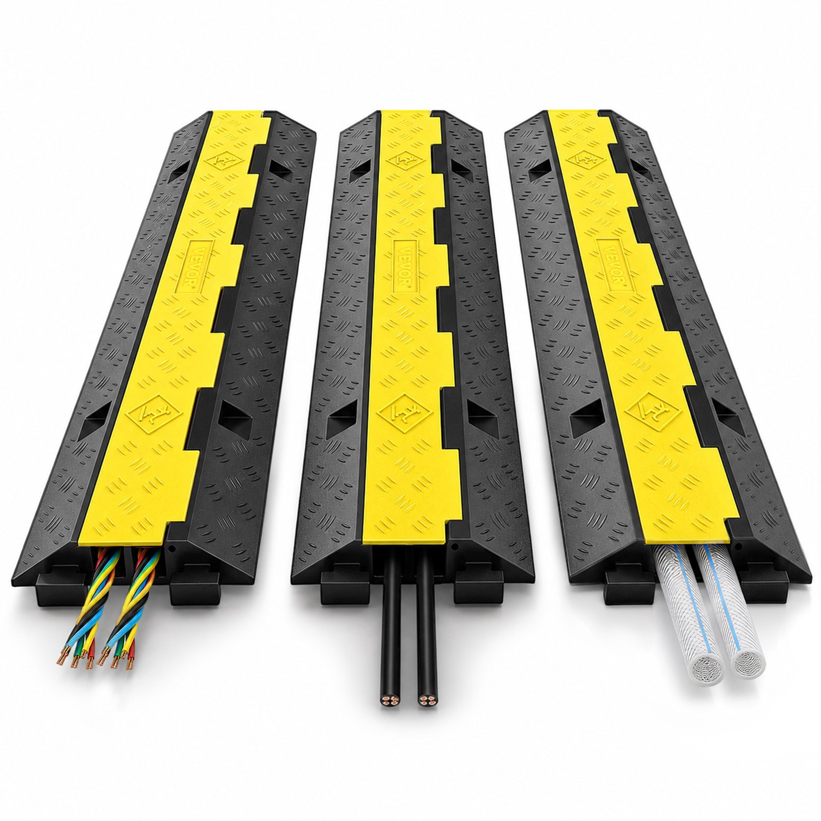 VEVOR Canalina Passacavi Pedane Passacavo 3 Pezzi Per 101x24,5x5cm Passacavo A Pavimento In Gomma 2 Slot Capacità 5T Per Passacavo Per Pavimento