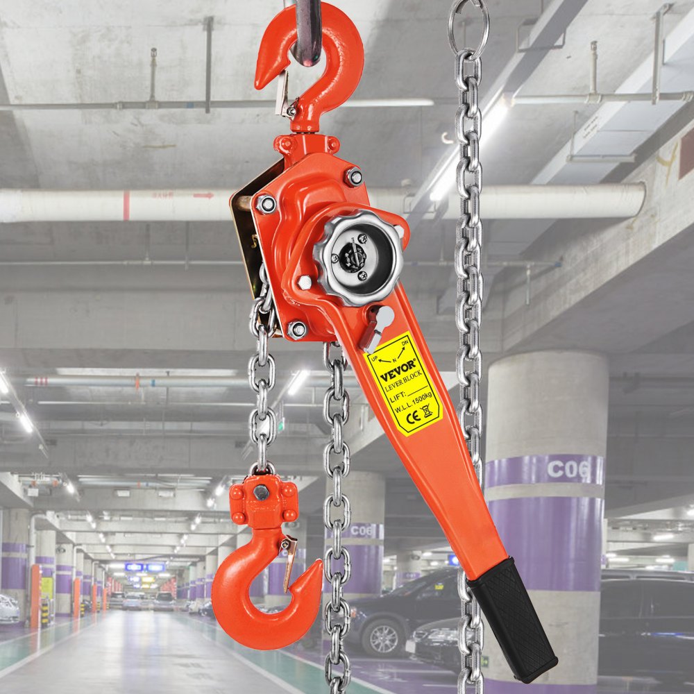 VEVOR 3T 1.5M Paranco a Catena a Doppio Cricco Paranco a Catena In Blocco Con Leva di Sollevamento Paranco Manuale a Leva con Cavo in Acciaio