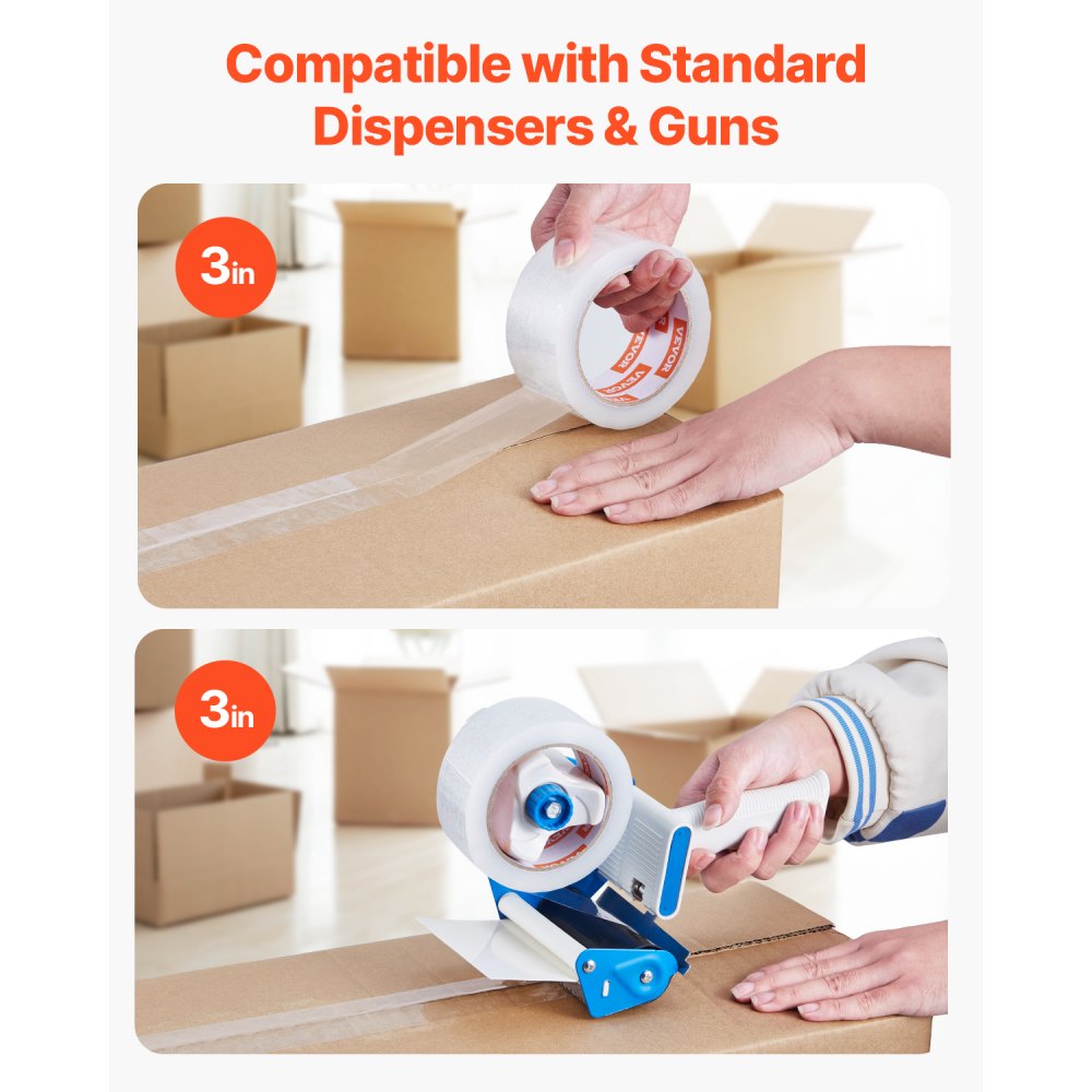 VEVOR Transparent Packing Tape, 76.2 mm Core, 18-Pack 47.8 mm x 59,436 m, 0.068 mm Thick, Heavy-Duty Adhesive Tape for Moving, Storage & Packaging, Shipping & Mail, Office