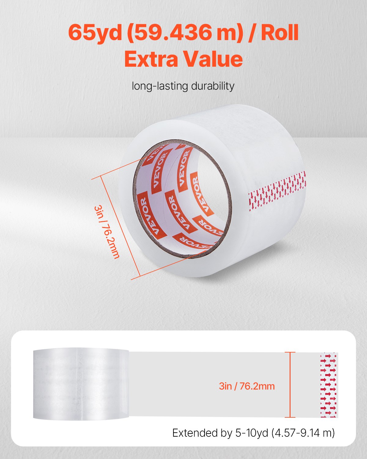 VEVOR Nastro da Imballaggio Trasparente, Anima 76,2 mm 24 Rotoli, 76,2 mm x 65 Iarde, Nastro da Imballaggio Spesso 0,068 mm Nastro da Imballaggio Resistente per Traslochi, Stoccaggio e Imballaggio