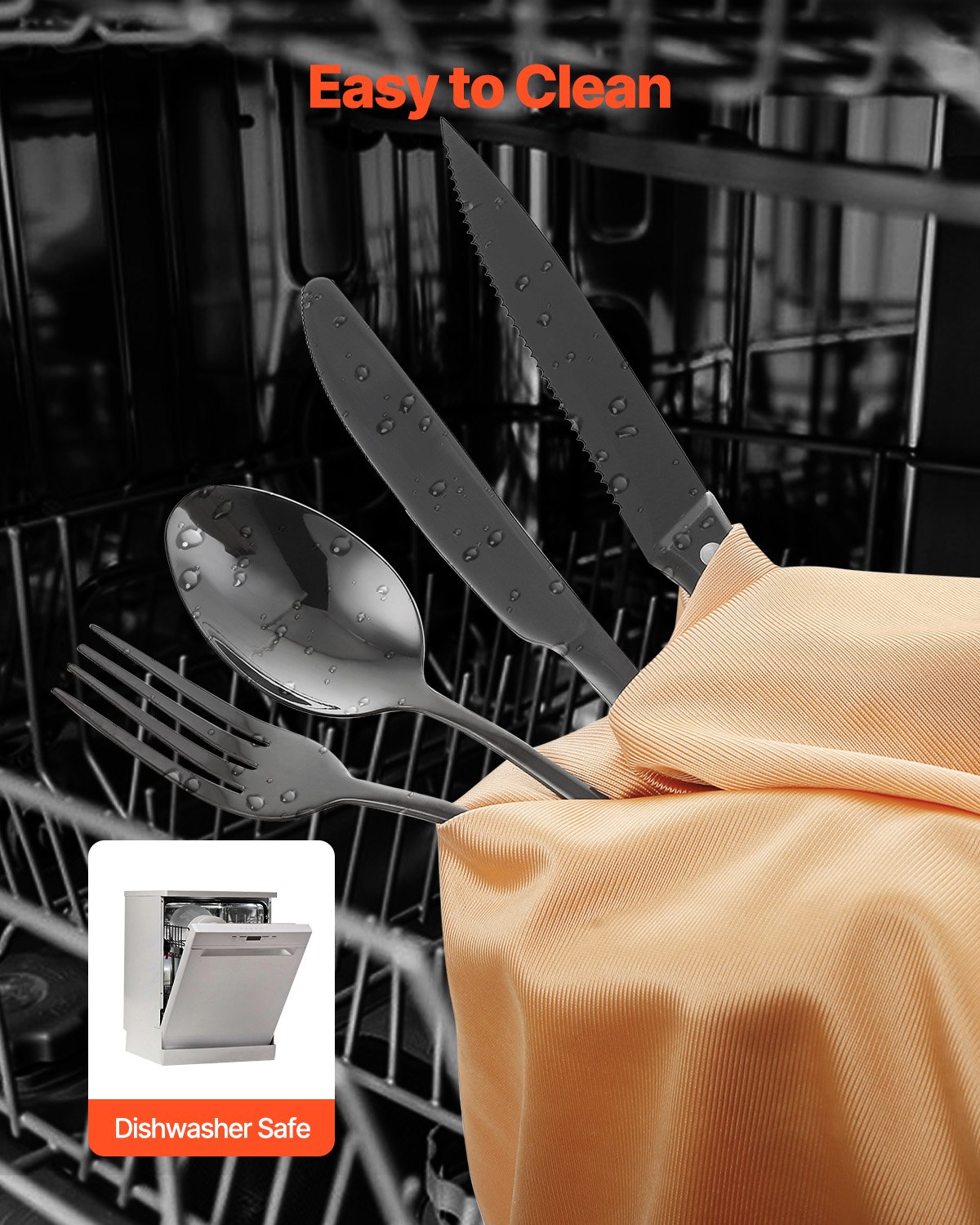 VEVOR Set di Posate in Acciaio Inossidabile per Uso Alimentare, Set Posate Altamente Lucide, Stoviglie in Lavastoviglie, Servizio 8 Persone, Coltello Forchetta Cucchiaio 48 Pezzi in Nero