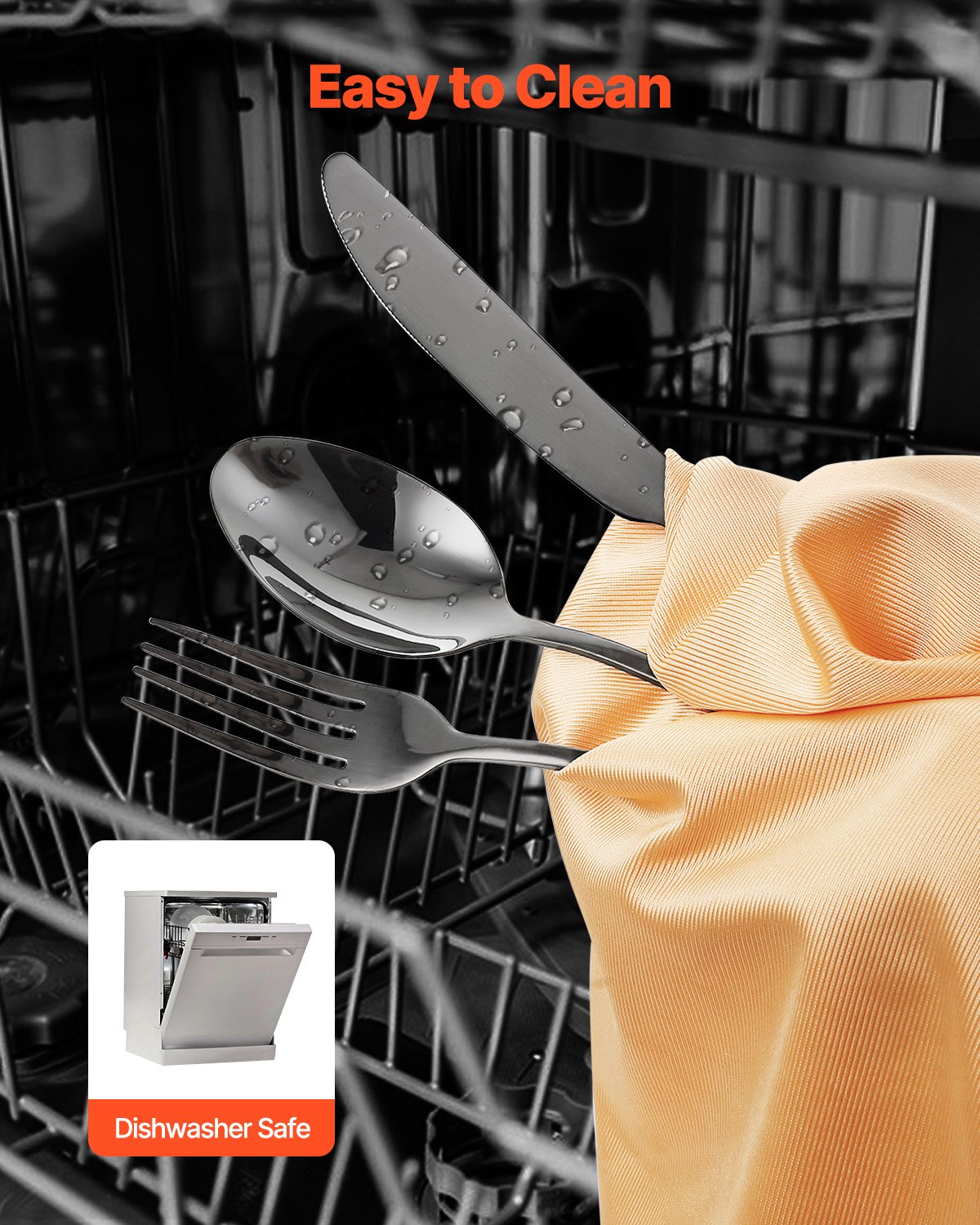 VEVOR Set di Posate in Acciaio Inossidabile per Uso Alimentare, Set Posate Altamente Lucide, Stoviglie in Lavastoviglie, Servizio 8 Persone, Coltello Forchetta Cucchiaio 30 Pezzi in Nero