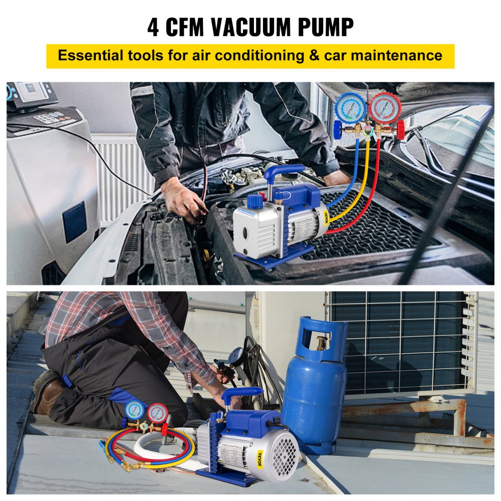 VEVOR Pompa a vuoto ad alta efficienza Manometro singolo stadio vuoto 1720RPM Kit pompa a vuoto 4CFM 1 / 3HP con 3 tubi