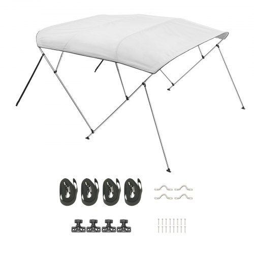 VEVOR Bimini Top bootafdekking, zonnekap (3 vellen) van 600D polyester, met frame van aluminiumlegering, waterdichte zonwering, bootluifel met opbergtas, 210-213 cm (B) lichtgrijs