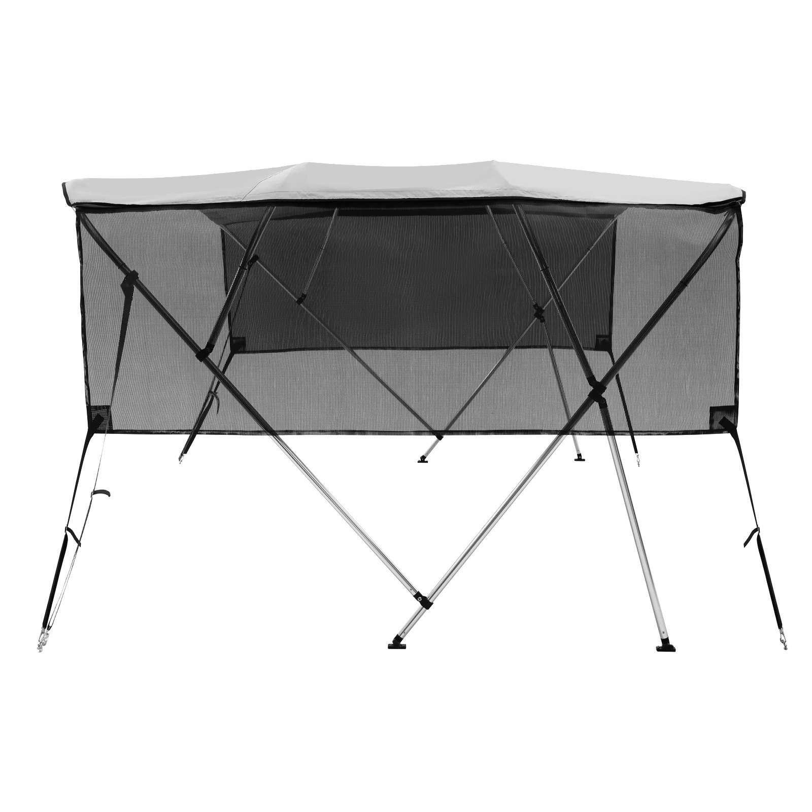 VEVOR 4-Arch Bimini Top Boat Cover, 216-228 cm Installation Width, 600D Polyester Canopy, Boat Cover with Removable Mesh Side Panels, Waterproof & Sun Protection, incl. Storage Box, Light Grey