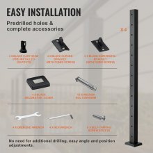 VEVOR Palo per Ringhiera per Cavi, Palo per Ringhiera con Foro Orizzontale, 13 Fori Preforati, Palo Ringhiera in Acciaio Inox 106,7x2,5x5 cm, 4 Pezzi Nero, 4JZLGZHS1067WULW0V0