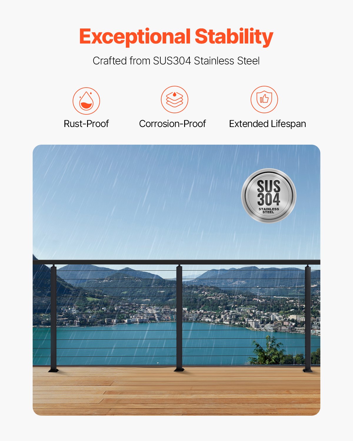 VEVOR 4-pack cable railing posts, 106.7x3x5cm deck railing posts with horizontal & pre-drilled holes, SUS304, with horizontal & curved bracket, black, 4JZLGZXHS106REP67001V0