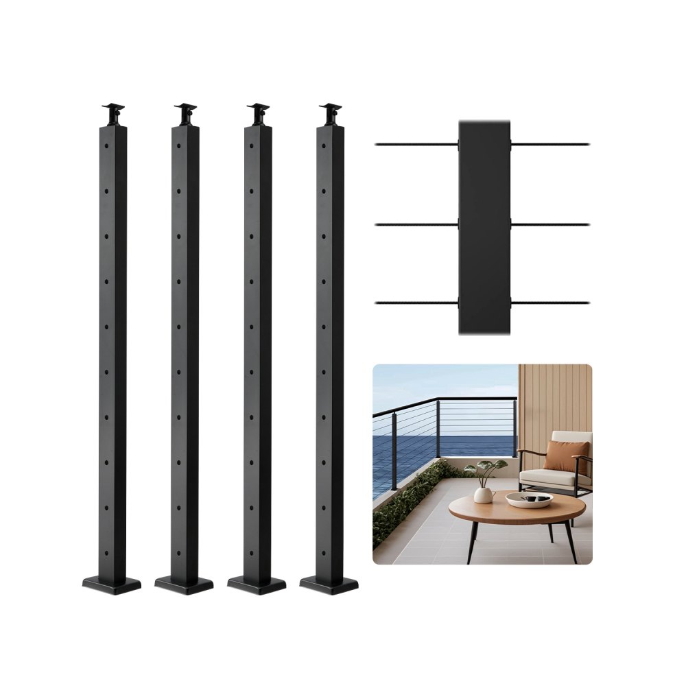 VEVOR Set di Ringhiera 4 Pz per Recinzione da Balcone 914x100x100 mm Palo per Pannello da Giardino Balcone Ponte Acciaio Inox, Kit Palo per Balaustrata da Terrazza, Nero, 4JZLGZXHS914MY65M001V0