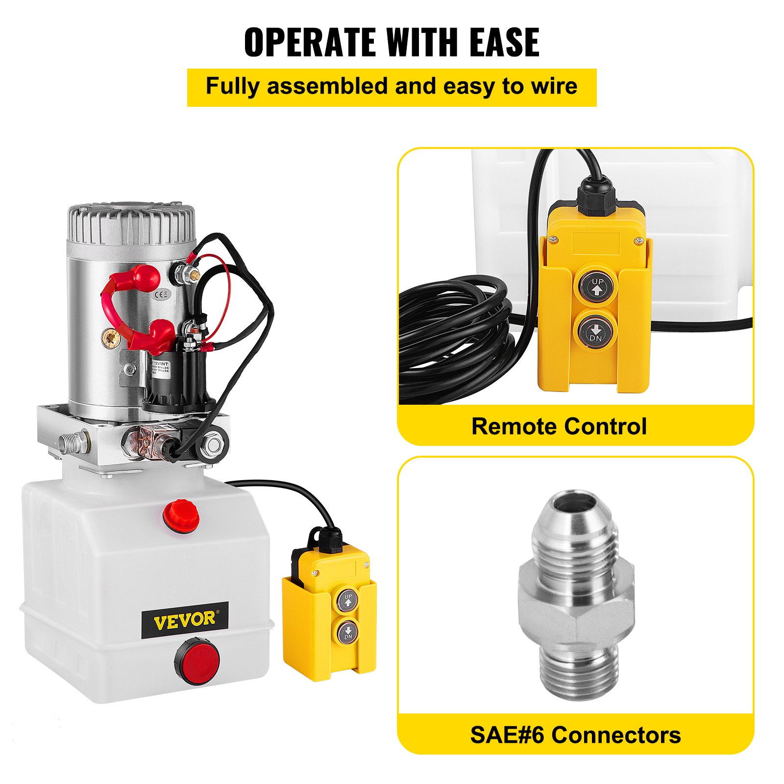 NOVE 4L hydraulic pump, rated speed 2850 rpm, single-acting hydraulic power unit for tippers, hydraulic power unit with plastic tank and 4.5m cable remote control