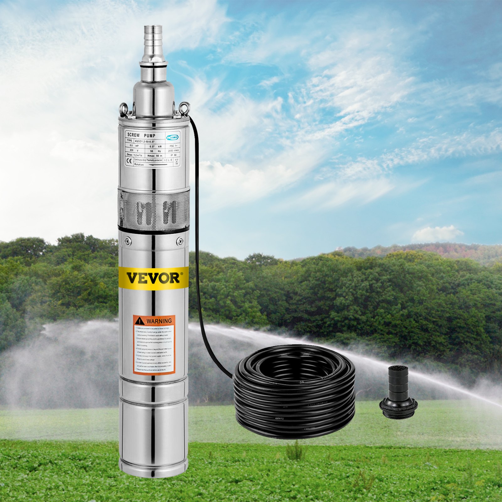 370w Pompa Sommersa Per Pozzi Profondi 3.7" Pompa Sommergibile Cavo Da 10m