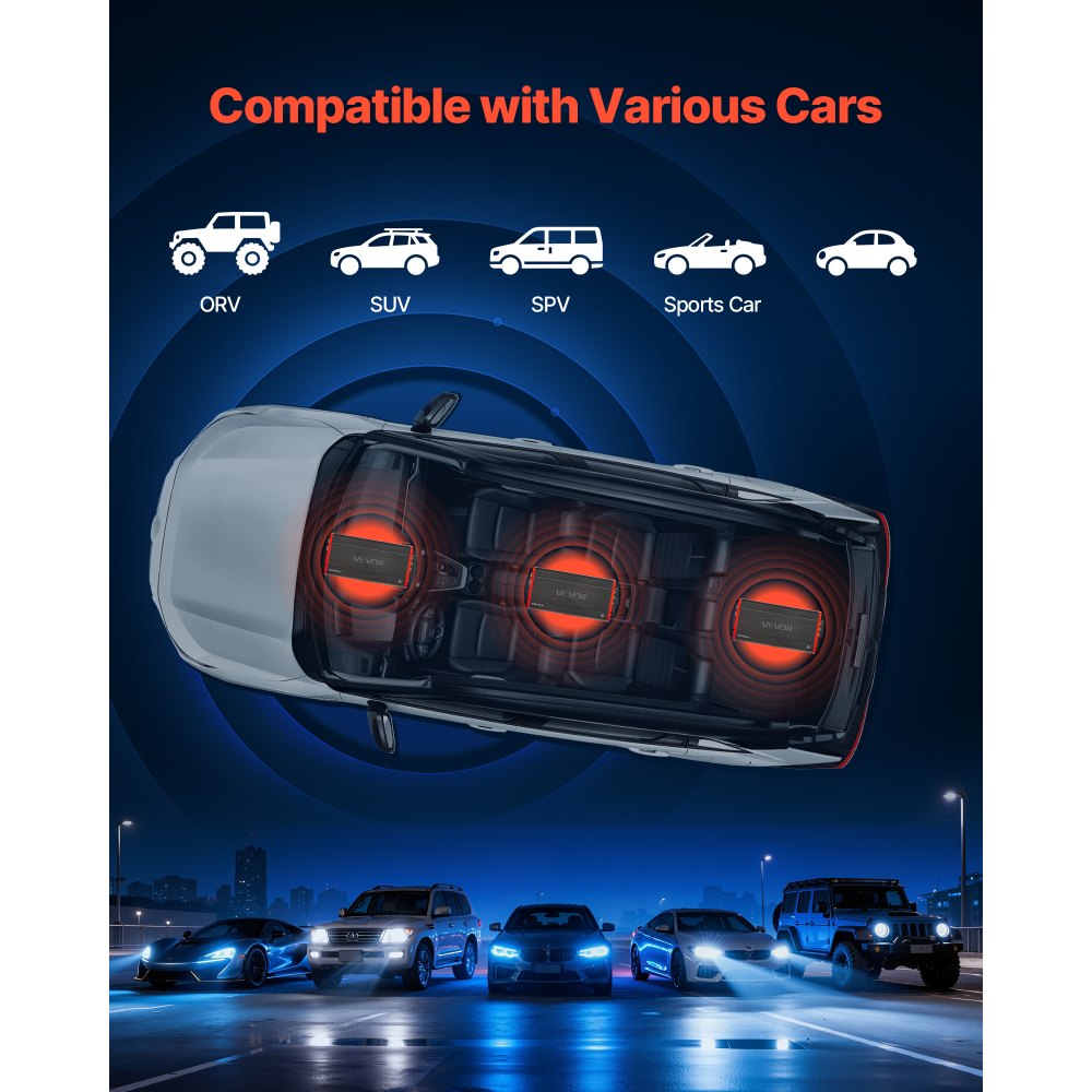 VEVOR Amplificatore Audio per Auto a 4 Canali Potenza a Ponte di Classe D max. 4x272 W a 4 Ohm/4x 400 W a 2 Ohm, Amplificatore per Vericoli Multicanale 14,4V CC Larghezza di Banda 10 Hz-30 kHz