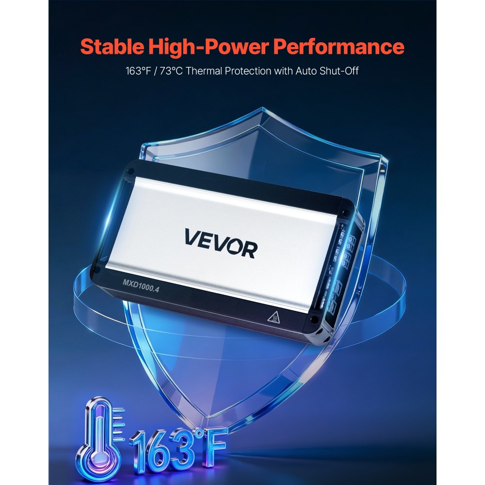VEVOR Car Audio Amplifier, 4-Channel Bridgeable Car Amplifier, Multichannel Class D Stereo Amp, Max. 4 x 500W at 4 Ohms / 4 x 1000W at 2 Ohms, High Output, for SUVs, Pickups, and Off-Road Vehicles