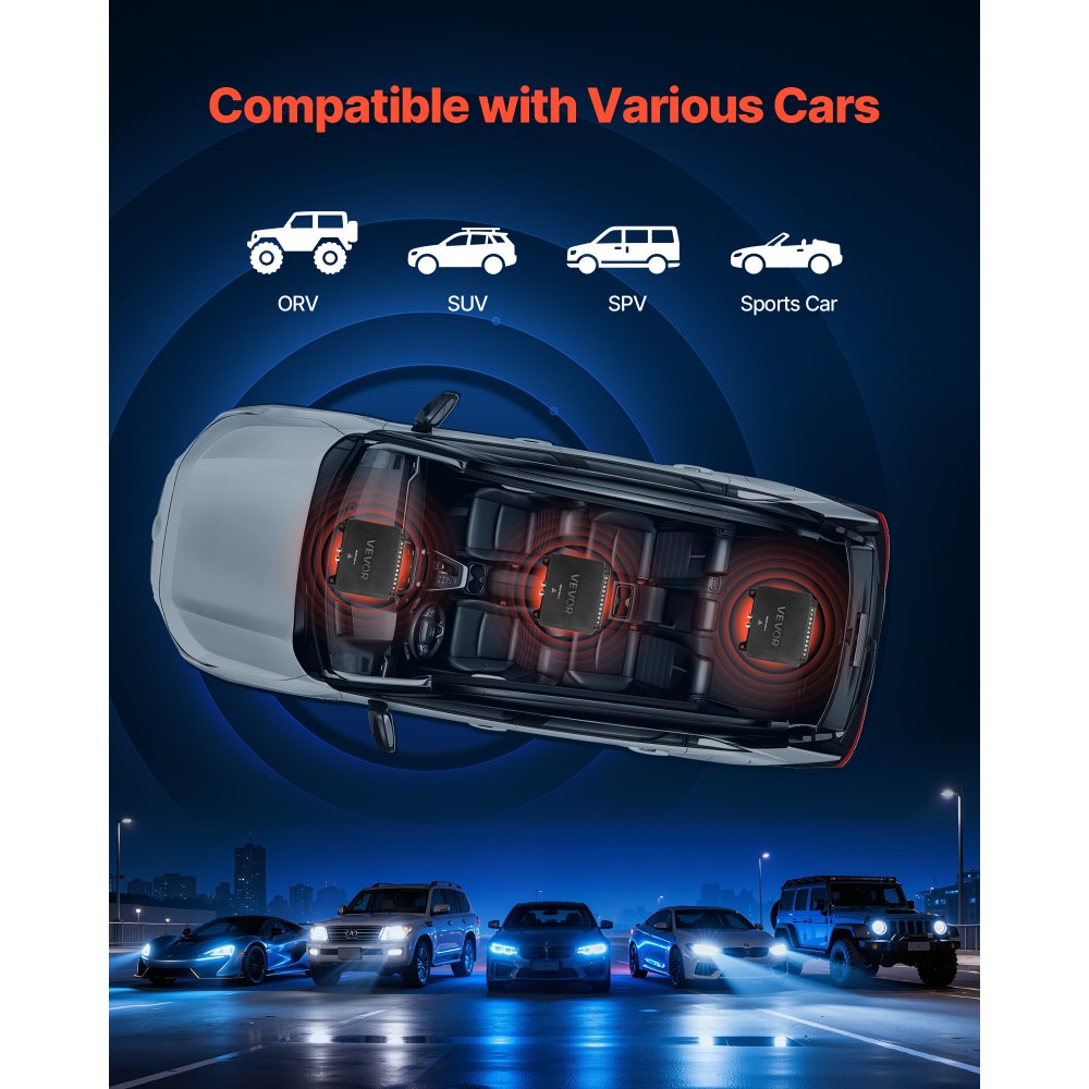 VEVOR Amplificatore Audio per Auto a 4 Canali Amplificatore a Ponte di Classe D max. 4x110 W a 4 Ohm/4x160 W a 2 Ohm, Tensione Nominale 14,4V CC Larghezza di Banda 10 Hz-30 kHz per Veicoli SUV