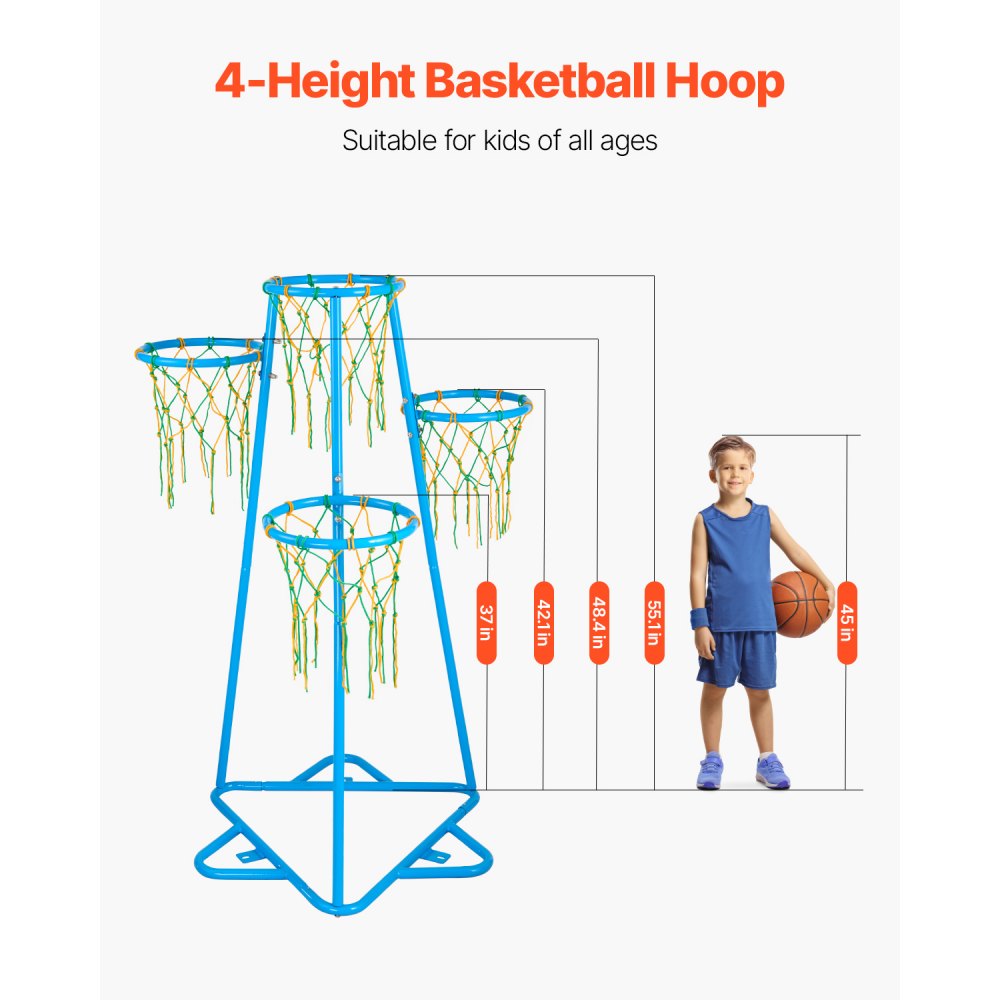 VEVOR Basketball Hoop for Kids, 4-Basket Basketball Hoops for Children, Portable Basketball Stand with Adjustable Height & 3 Balls, Basketball Toy Set for Children of All Ages, Boys and Girls