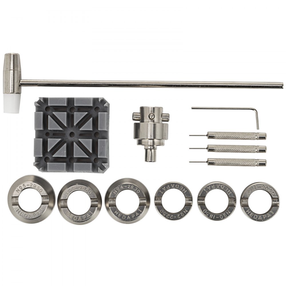 VEVOR Apricassa per Orologio 5700 10cm×25cm  Apri Cassa 15cm, Set di Strumenti Apri Orologio 3 kg, con Supporto per Cinturino, Strumento per Riparazione con 12 Mandrini, per Riparatori di Orologi