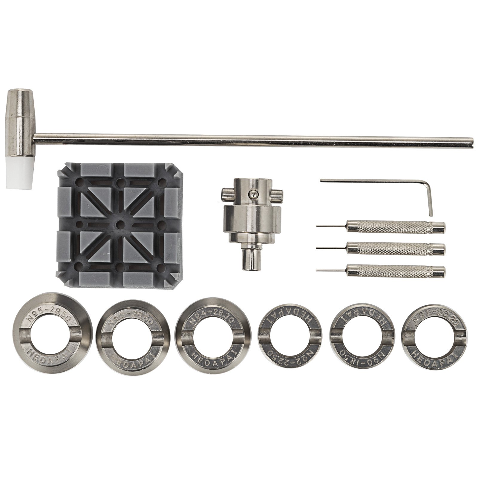 VEVOR Apricassa per Orologio 5700 10cm×25cm  Apri Cassa 15cm, Set di Strumenti Apri Orologio 3 kg, con Supporto per Cinturino, Strumento per Riparazione con 12 Mandrini, per Riparatori di Orologi