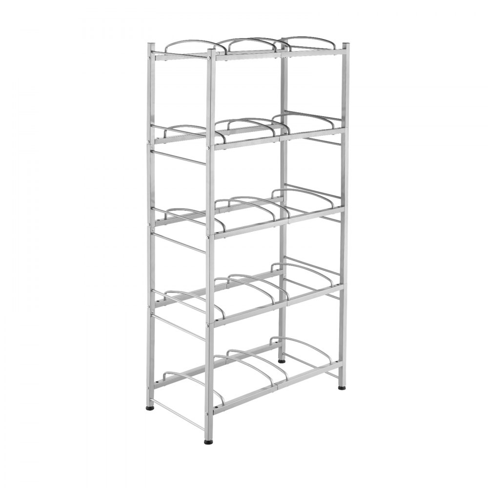 VEVOR Portabottiglie a 5 Livelli, Portabottiglie in Ferro da 18,9 L, Portabottiglie a Doppio Livello per 10 Bottiglie, Portabrocche per Acqua Resistente per Cucina, Ufficio, Soggiorno, Argento