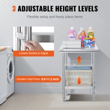 VEVOR 60 x 60 x 80cm Piano Lavoro per Cucina Commerciale in Acciaio Inox, Tavolo di Lavoro da Cucina 2 Piani Altezza Regolabile, Tavolo da Lavoro per Cucina Professionale in Acciaio Inox con 4 Gambe