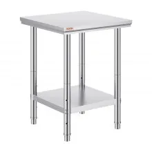 VEVOR 60 x 60 x 80cm Piano Lavoro per Cucina Commerciale in Acciaio Inox, Tavolo di Lavoro da Cucina 2 Piani Altezza Regolabile, Tavolo da Lavoro per Cucina Professionale in Acciaio Inox con 4 Gambe