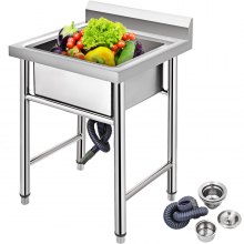 VEVOR Lavello Commerciale in Acciaio Inossidabile non Magnetico 36,5 x 24 x 23,5 Pollici, Lavandino della Cucina con Scompartimento, Attrezzatura Completa del Lavandino di Preparazione di Utilità