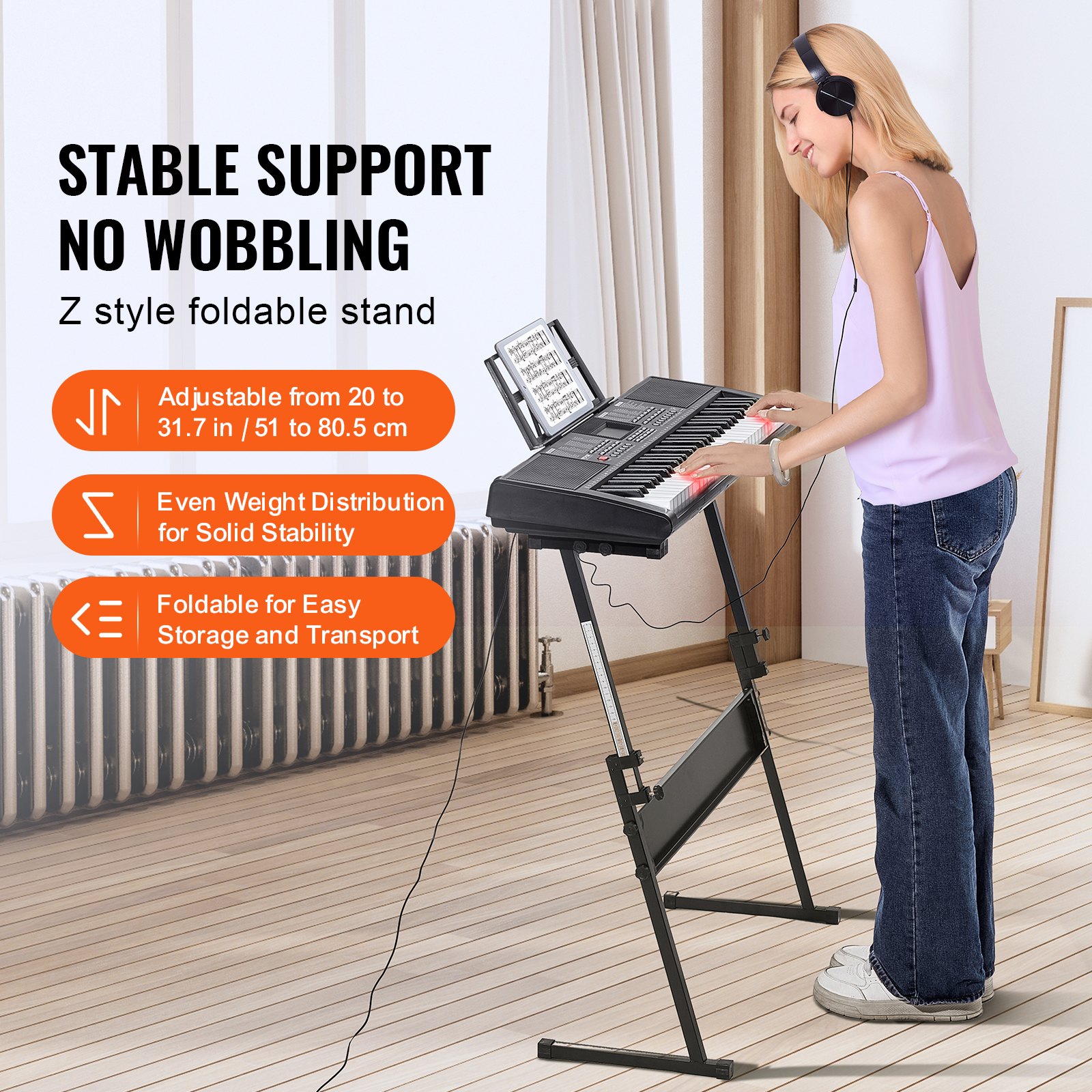 VEVOR Pianoforte Digitale Tastiera, 61 Tasti, Pianoforte Elettrico Portatile, Supporto, 600 Toni, 500 Ritmi, Altoparlanti Incorporati, Pedale Sustain, Cuffie, Microfono, USB MIDI, per Principianti