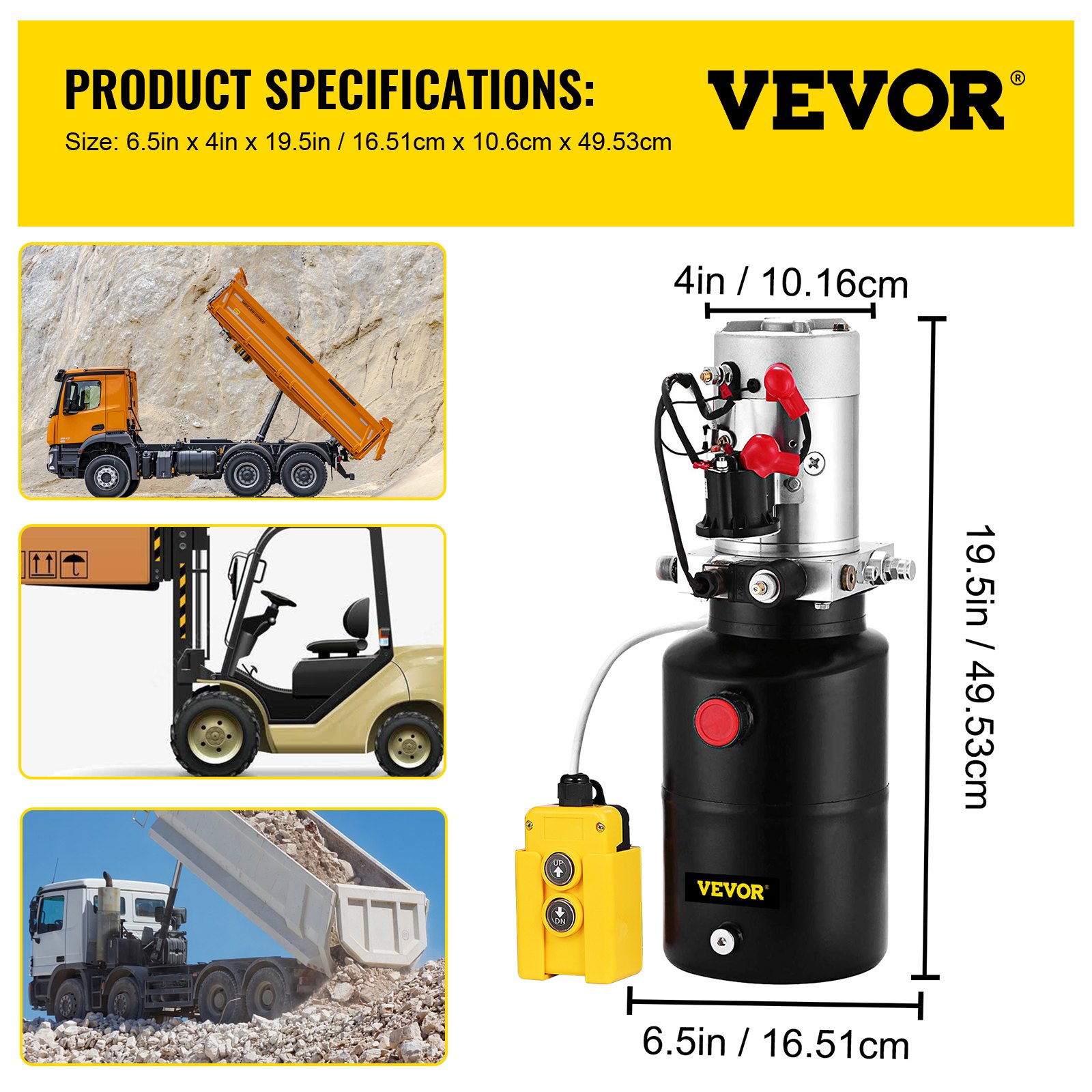 VEVOR Pompa Idraulica Unità di Potenza Idraulica a Semplice Effetto Serbatoio in Acciaio da 12V CC 6 Quarti Unità Pompa Idraulica per Rimorchi con Cassone Ribaltabile per Auto Controllata a Distanza
