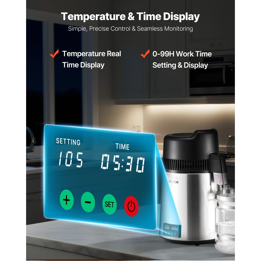 VEVOR Distillatore d'Acqua Purificatore d'Acqua da 6 Litri per Tavolo, Macchina per Distillazione da 900 W in Acciaio Inox per Purificazione, Distillatore da Casa Cucina