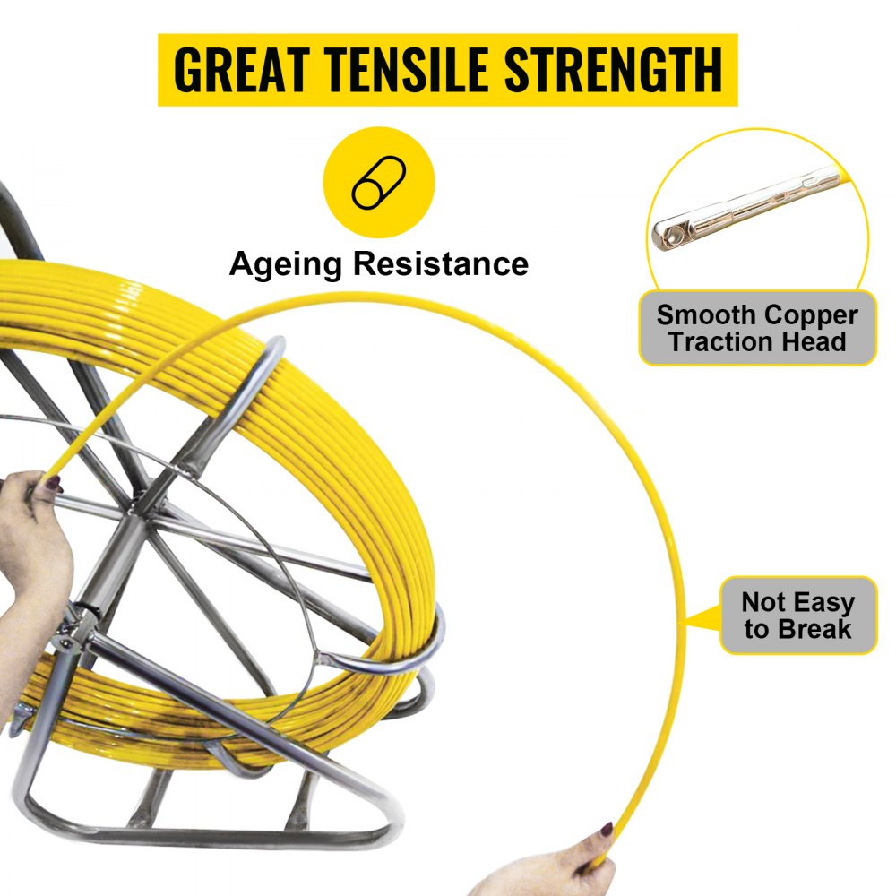 VEVOR Sonda Passacavi 6MMX130M Canna da Pesca per Bacchette con Nastro in Fibra di Vetro Continua Infila Cavo Elettrico Estrattore in Esecuzione