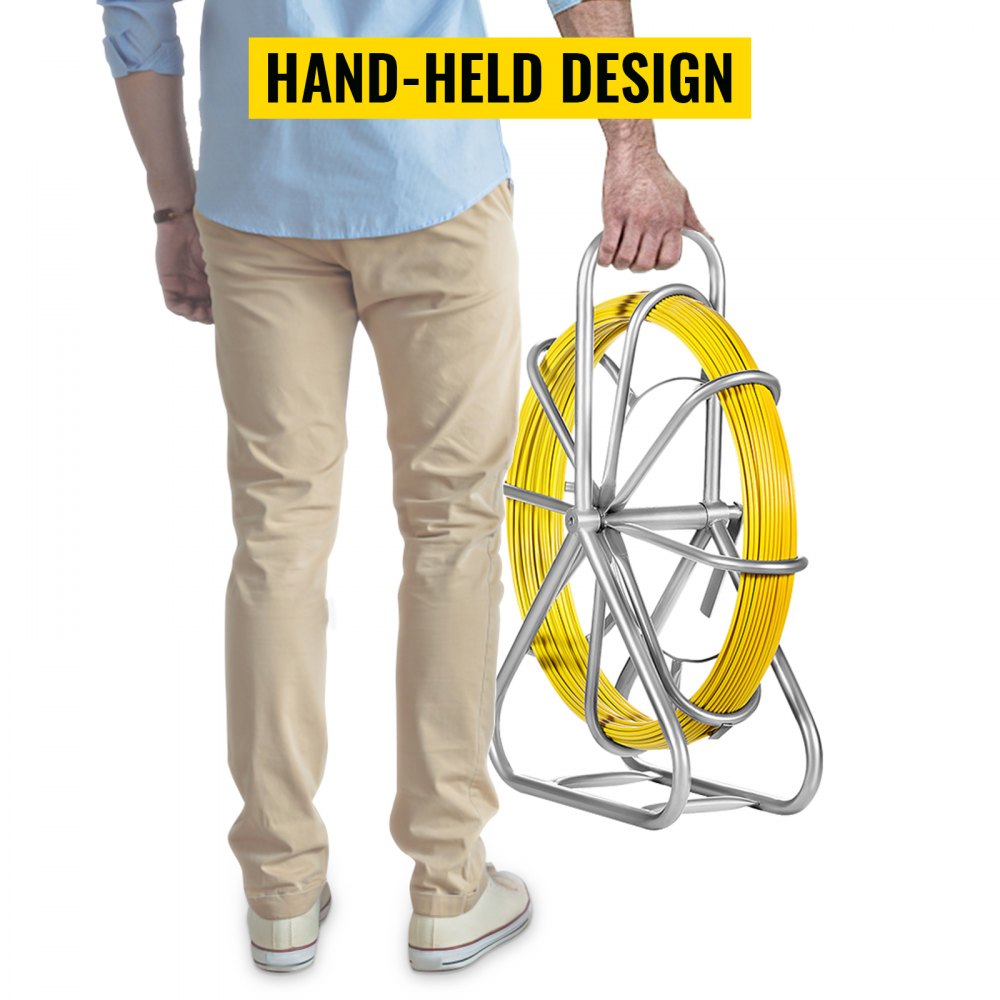 VEVOR Sonda Passacavi 6MMX130M Canna da Pesca per Bacchette con Nastro in Fibra di Vetro Continua Infila Cavo Elettrico Estrattore in Esecuzione