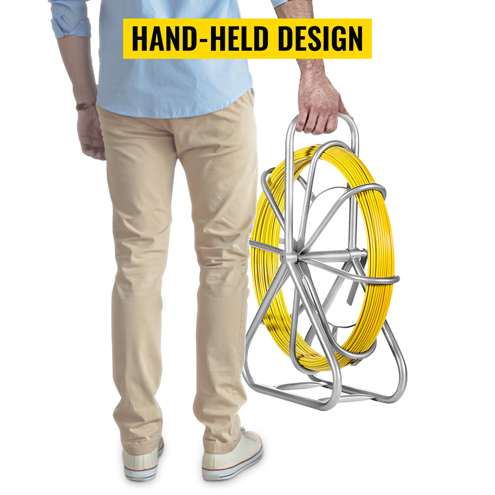 VEVOR Sonda Passacavi 6MMX130M Canna da Pesca per Bacchette con Nastro in Fibra di Vetro Continua Infila Cavo Elettrico Estrattore in Esecuzione