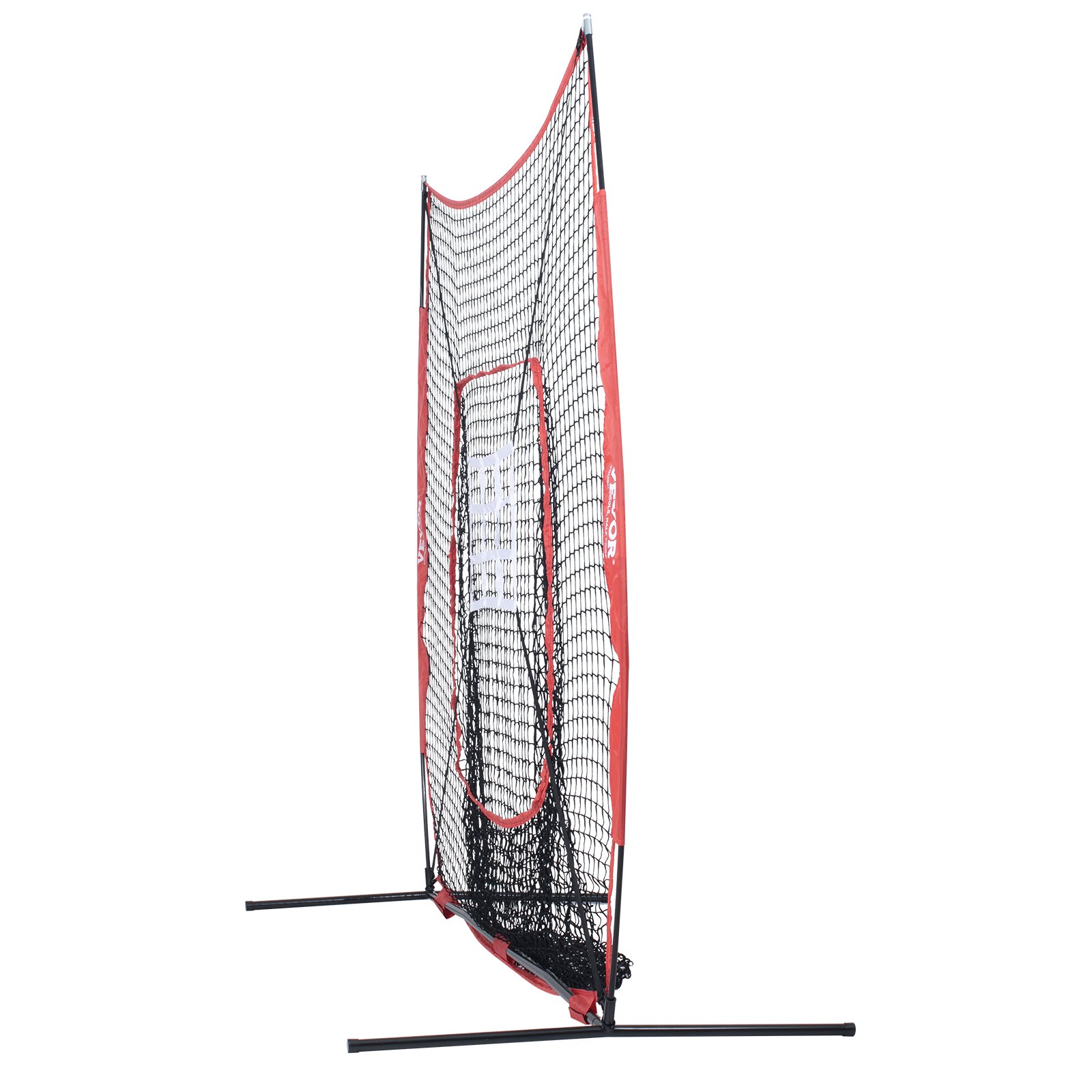 VEVOR 244 x 106 x 211 cm Baseball/Softball Practice Net, Portable Baseball Training Net, Hitting, Catching, Pitching, Backstop Baseball Equipment with Arch Frame, Carrying Bag, Batting Zone, Red Ball.