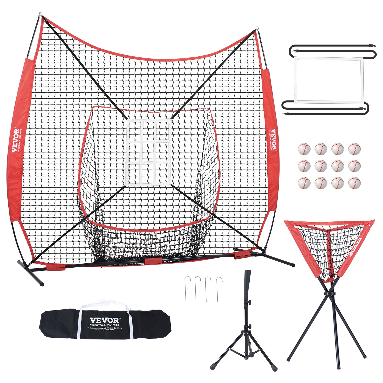 VEVOR 244 x 106 x 211 cm Baseball/Softball Practice Net, Portable Baseball Training Net for Hitting, Catching, Pitching, Backstop Equipment with Arch Frame, Carrying Bag, Batting Zone, Balls, Ball Collector