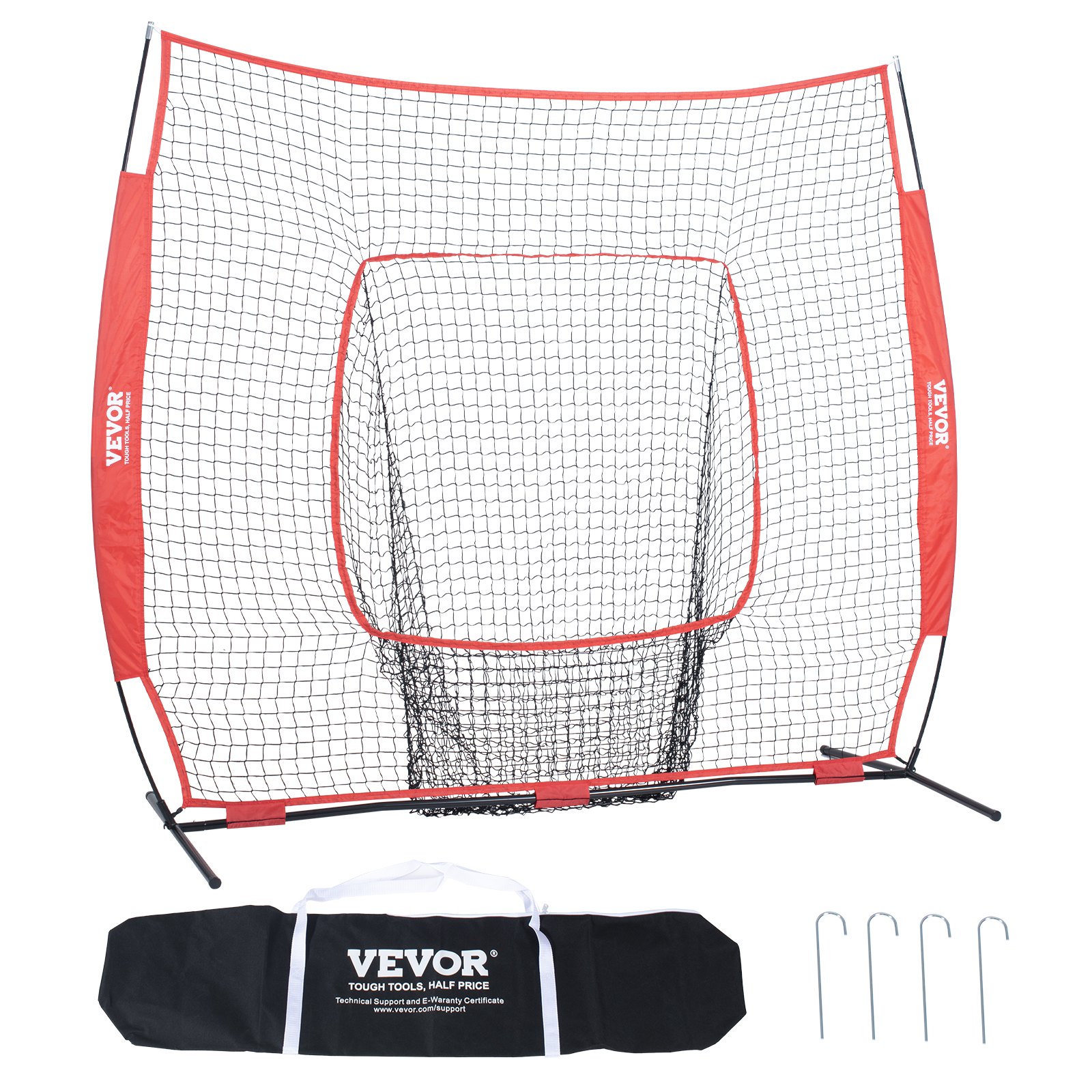 VEVOR 213.4 x 106 x 210 cm Baseball/Softball Practice Net, Baseball Pitching Net, Hitting, Catching, Pitching, Backstop Training Aids for Baseball Equipment with Arched Frame, Carrying Bag & Hitting Zone