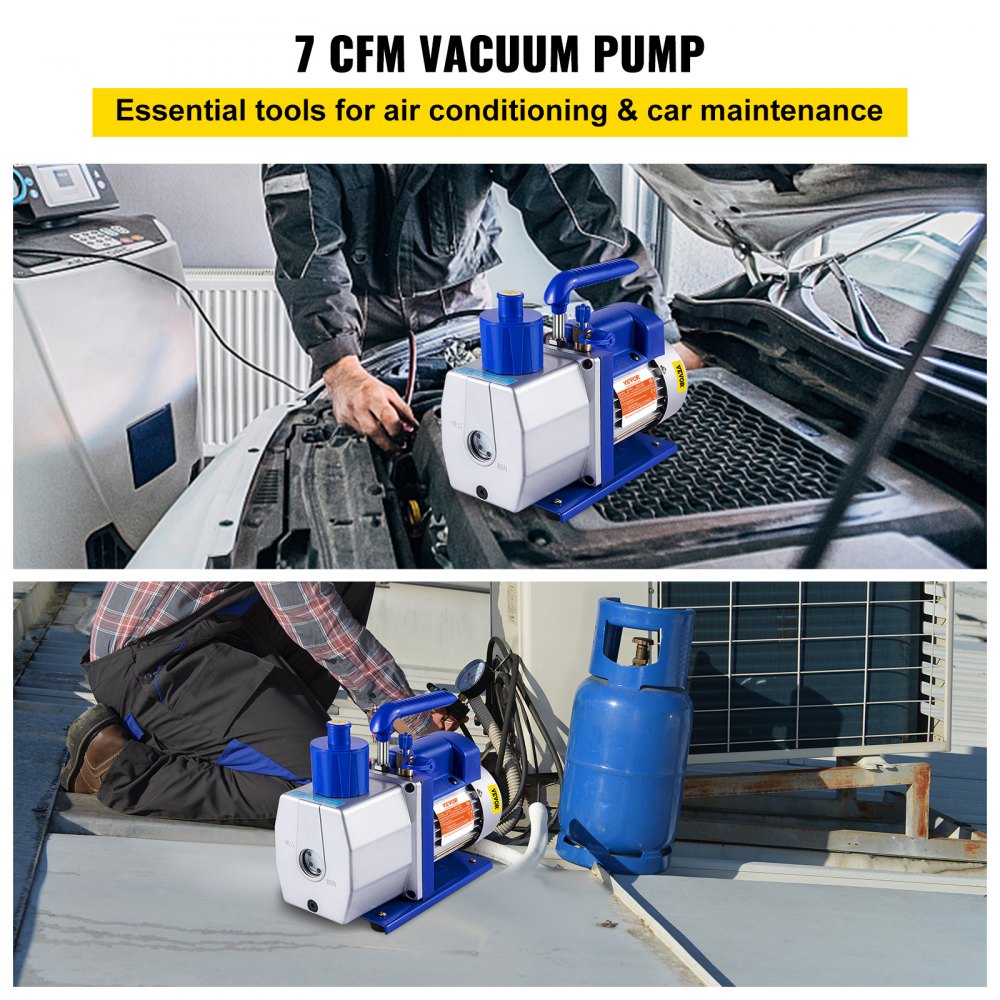 VEVOR Vacuum Pump 7 CFM 1/3 HP Single-Stage Air Conditioning Vacuum Pump 220V 5PA Ultimate Vacuum Refrigerant HVAC Tool for Automotive Repair Vacuum Evacuation