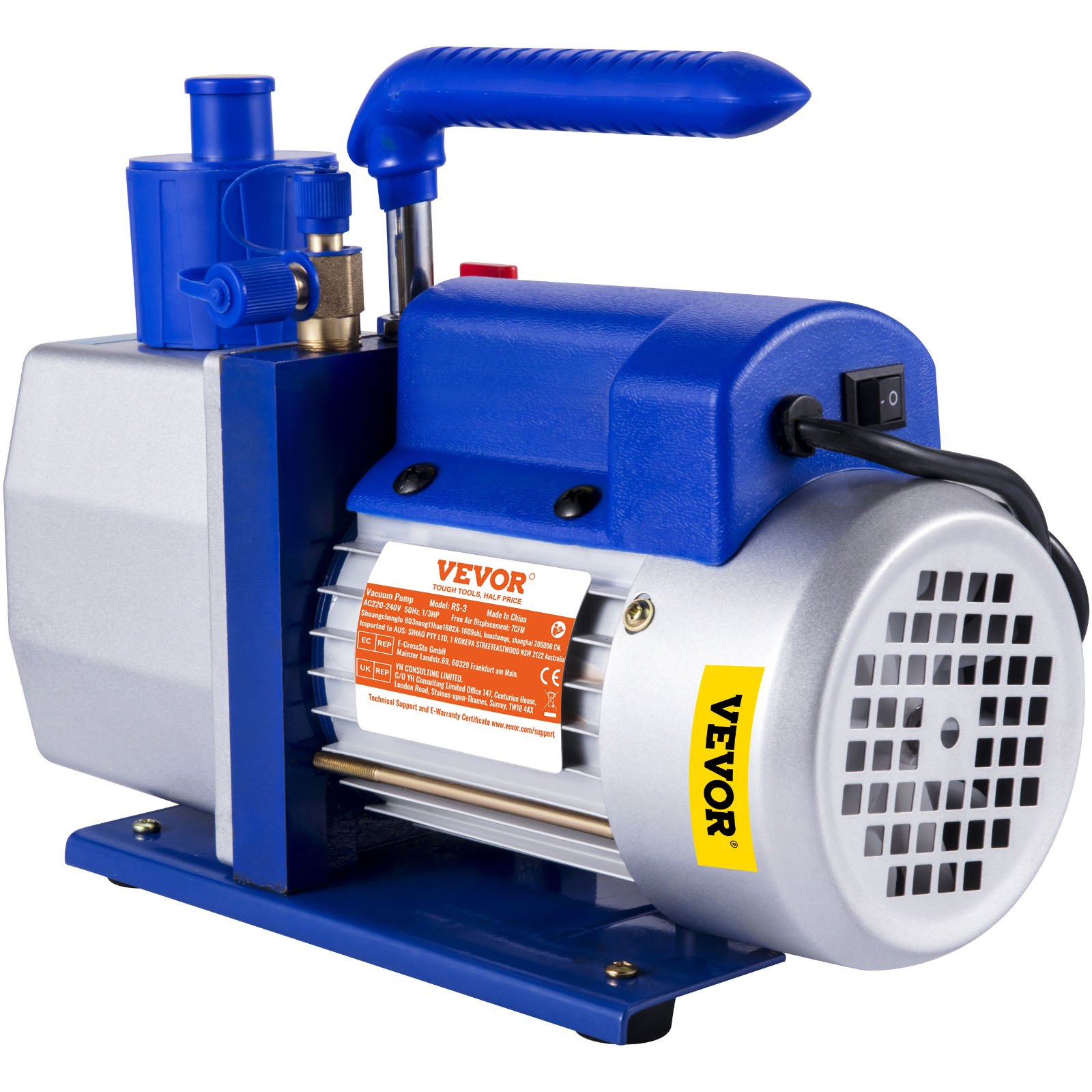 VEVOR Pompa per Vuoto 29,2 x 11,4 x 21,6 cm Pompa per Vuoto per Aria Condizionata 198,21 L/min Stadio Singolo, Sistemi R12 R22 R134a R410a 110 V 5PA per Riparazione Automobili Evacuazione Sotto Vuoto