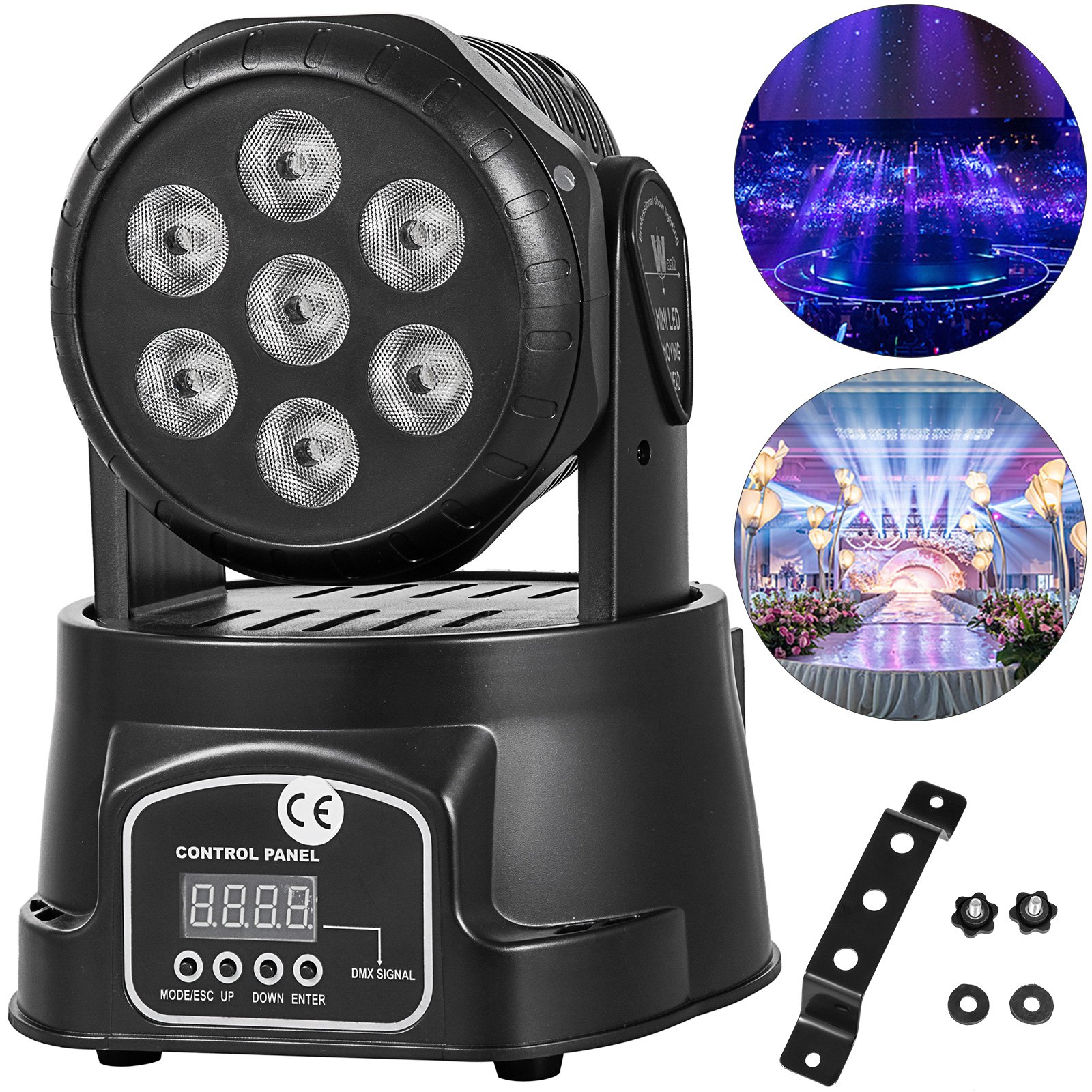 Proiettore Testa Mobile Led Rgb Rotante Effetti Disco Discoteca 7 Led Dmx