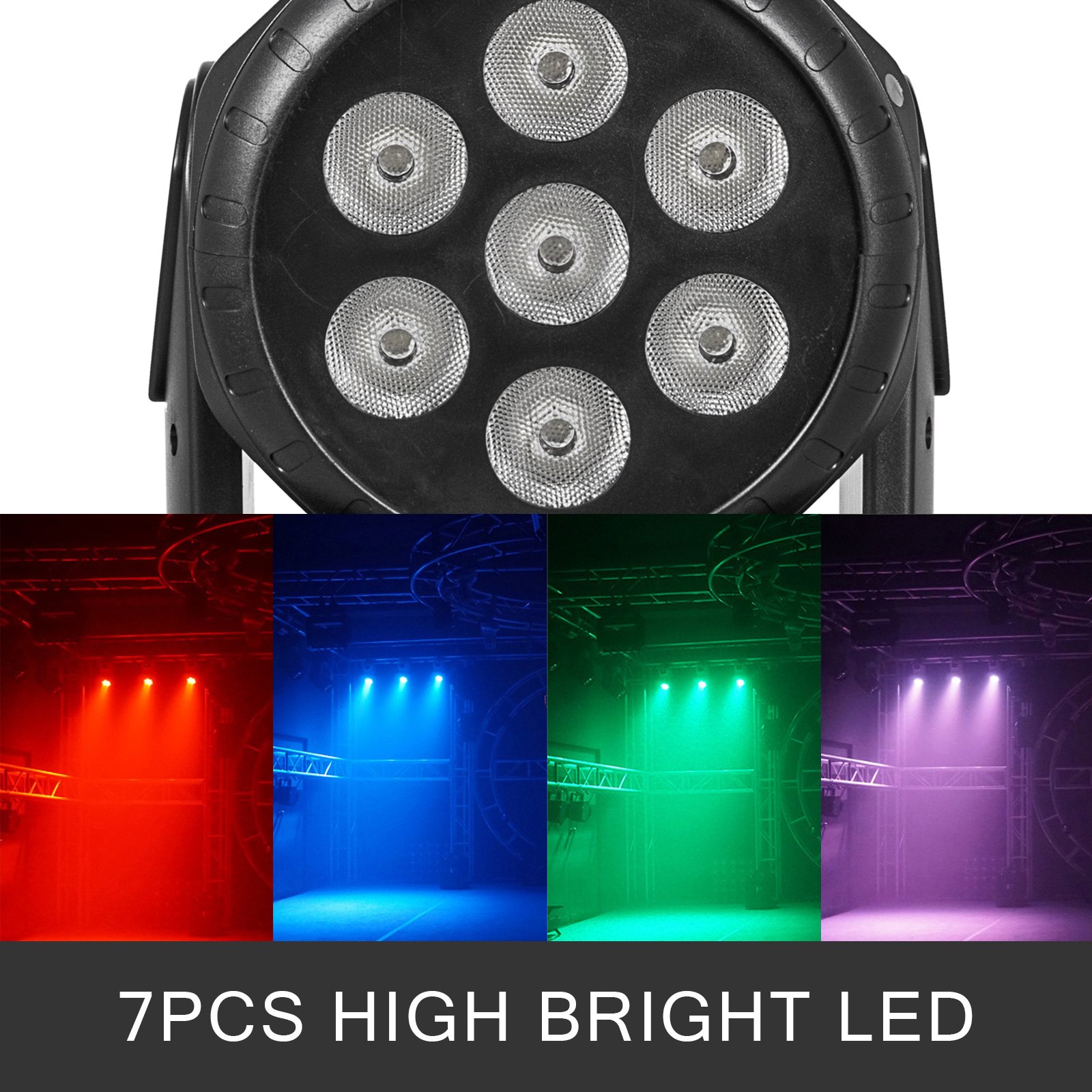 Proiettore Testa Mobile Led Rgb Rotante Effetti Disco Discoteca 7 Led Dmx