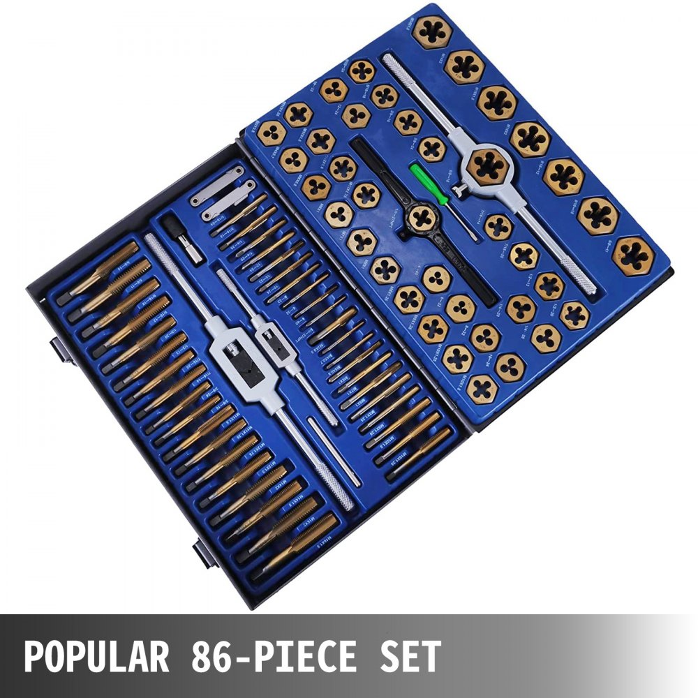 VEVOR Set Maschi e Filiera 86 Pezzi per Filettatura Assortimento di Elicoidi per Riparazione di Filettature, Filiere e Maschi in Acciaio al Tungsteno, Tap e Die Set 86 Pezzi Misure Differenti