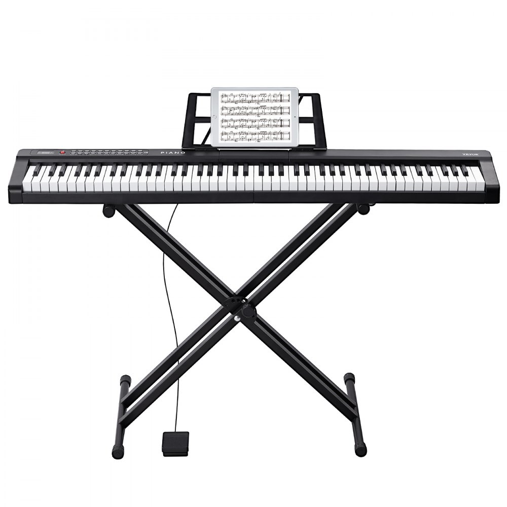VEVOR Tastiera Pianoforte Digitale, 88 Tasti Semi-pesati, Set Tastiera Elettrica con Supporto Regolabile, Altoparlanti Incorporati, Pedale Sustain, Cuffie, Bluetooth MIDI USB, per Principianti