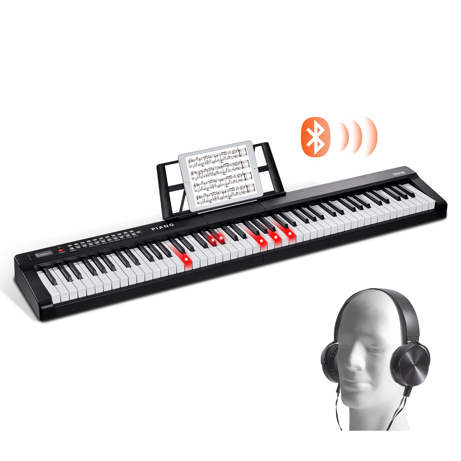 VEVOR Tastiera Pianoforte Digitale, 88 Tasti Semi-pesati, Tastiera Elettrica Dimensioni Full, 1000 Suoni, Altoparlanti Incorporati, Pedale Sustain, Cuffie, Bluetooth, MIDI, USB, per Principianti