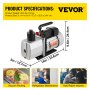 VEVOR Pompa a Vuoto 35,6 x 12,7 x24,4 cm Pompa a Vuoto per Aria Condizionata 226,53 L/min a Due Stadi 220V 0,3PA Strumento HVA per Vuoto Ultimate per Riparazione di Automobili Evacuazione Sotto Vuoto