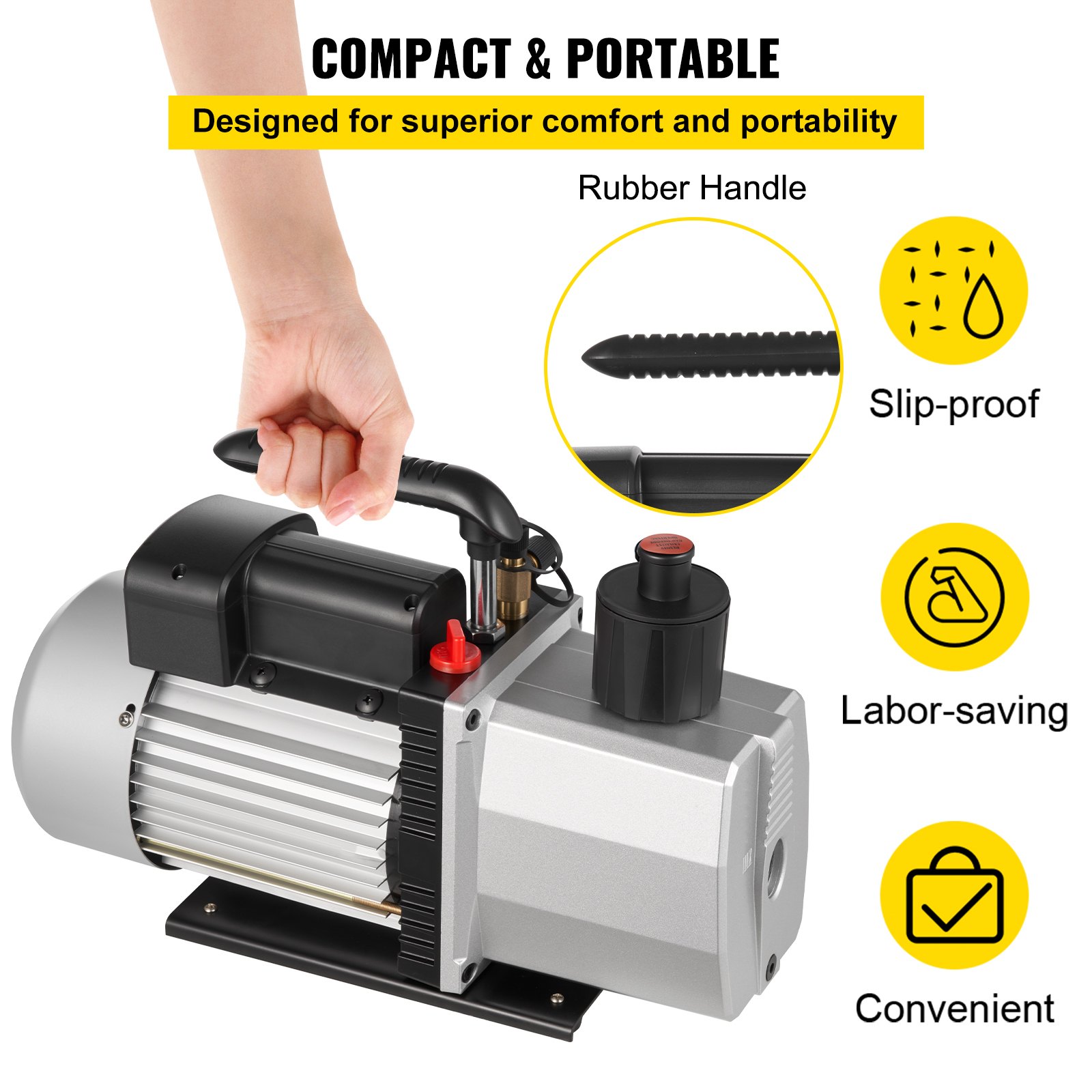VEVOR Pompa a Vuoto 35,6 x 12,7 x24,4 cm Pompa a Vuoto per Aria Condizionata 226,53 L/min a Due Stadi 220V 0,3PA Strumento HVA per Vuoto Ultimate per Riparazione di Automobili Evacuazione Sotto Vuoto